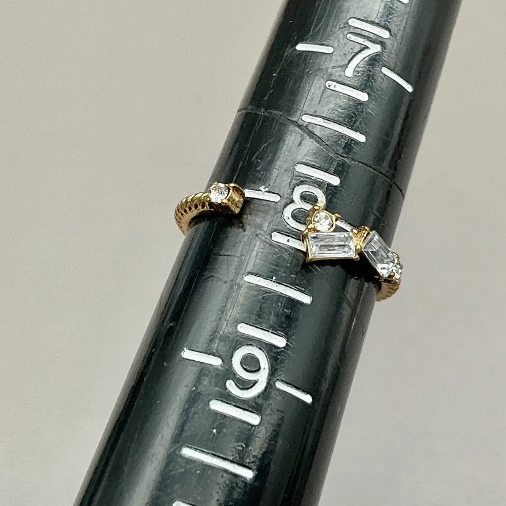 PAVOI Open Ring Women Gold Tone Cubic Zirconia Baguette Round Cut Textured Band